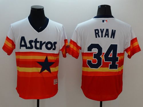 Astros #34 Nolan Ryan White/Orange Flexbase Authentic Collection Cooperstown Stitched MLB Jersey